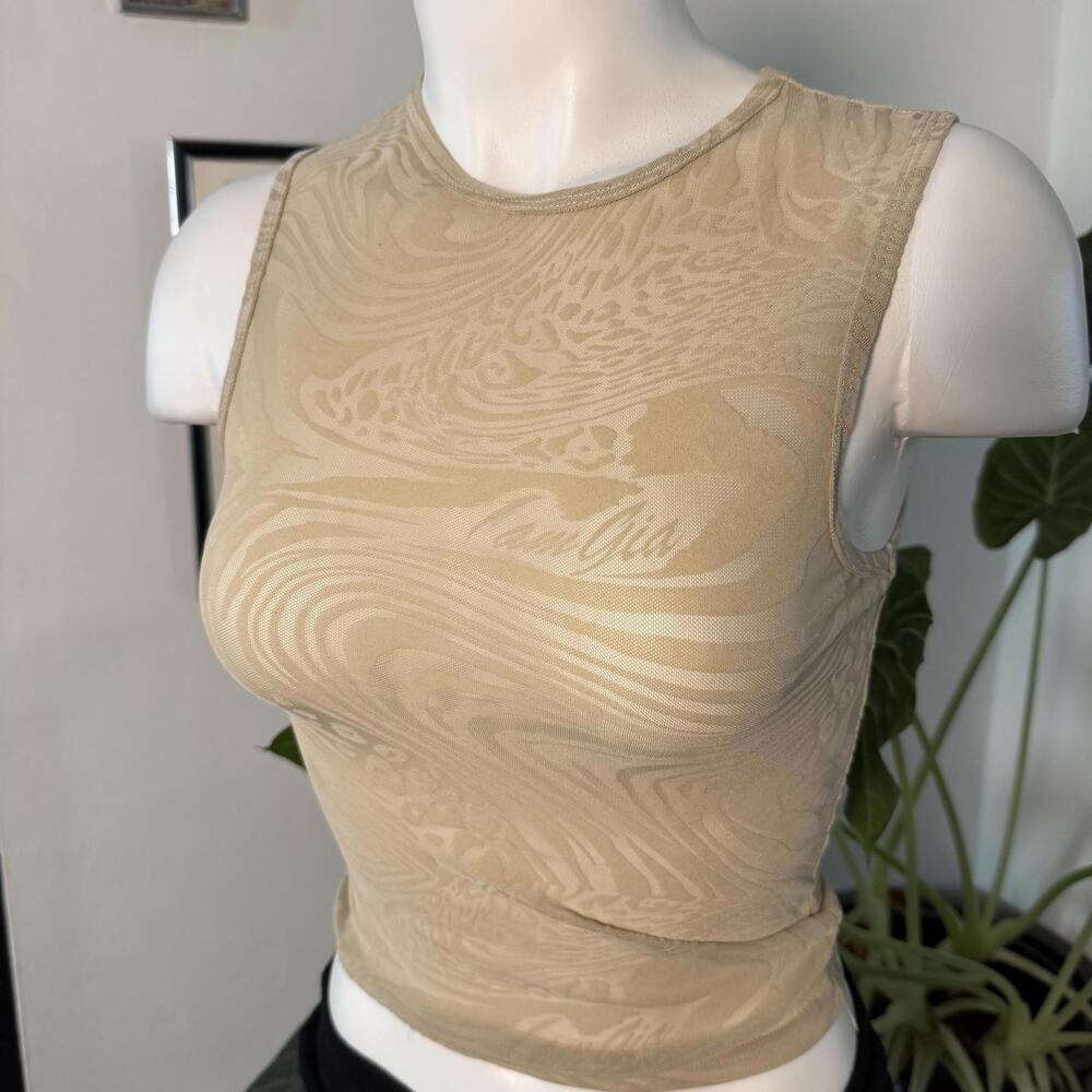 I.AM.GIA Amina Top in a tan burnout mesh and velvet fabric - Picture 2 of 6